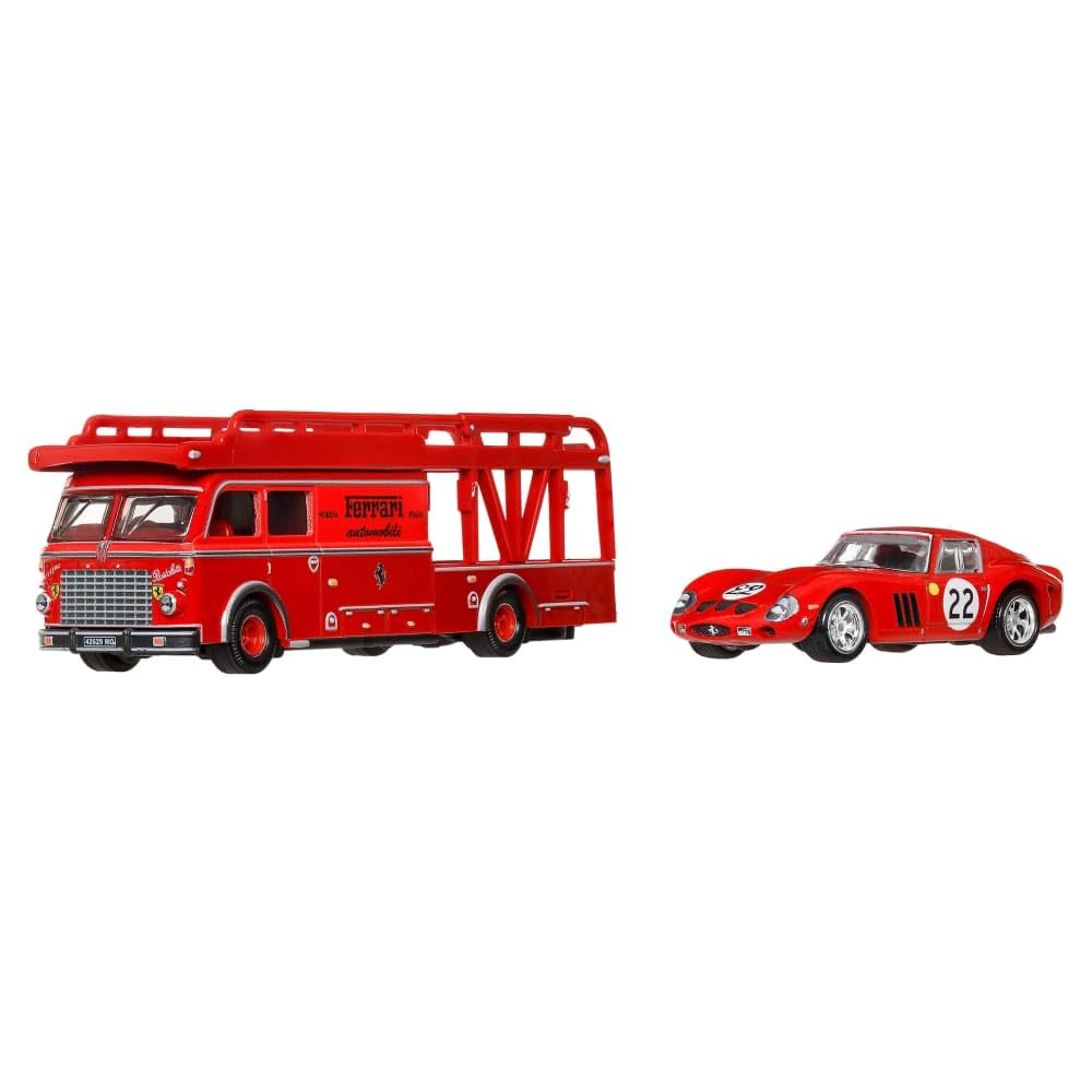 Hot Wheels Team Transport 83 Ferrari 250 GTO on Bartoletti transporter; ideal for display and collection.