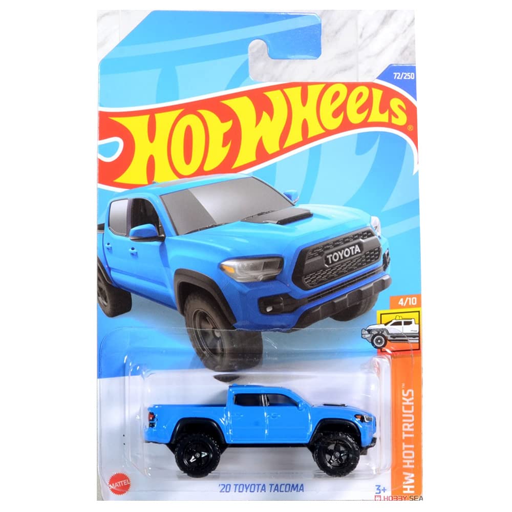 Hot Wheels Toyota Tacoma 2020 blue die-cast, vivid display piece for shelves.