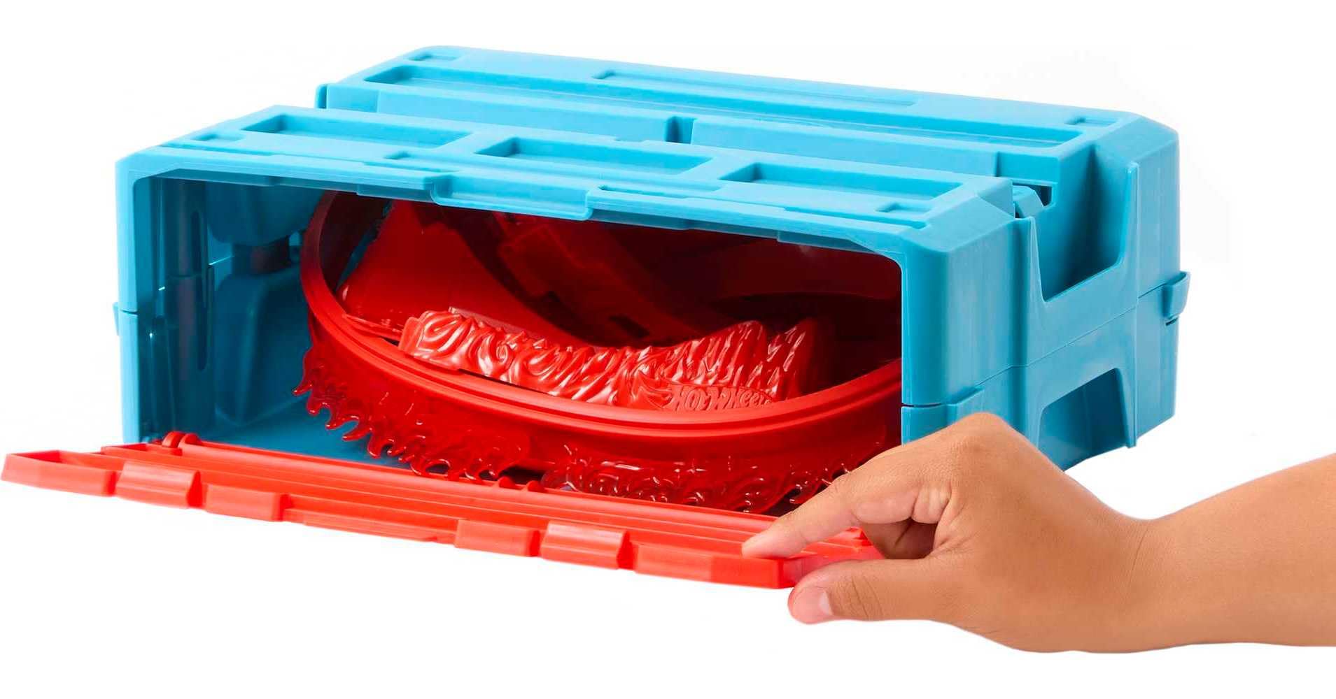 Hot Wheels Track Storage Box keeps parts organized and portable.