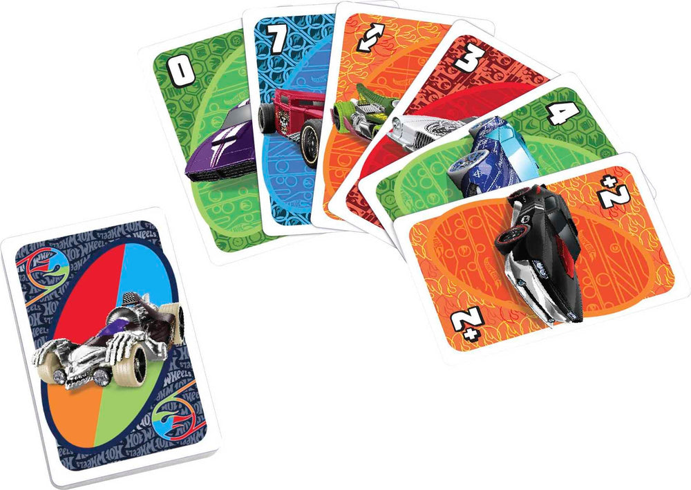 Hot Wheels UNO pack front view highlights gift-ready packaging