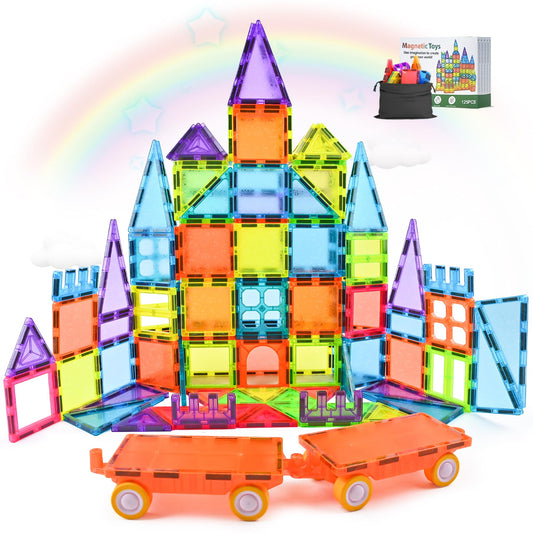 HOTERA magnetic tiles 125pcs arranged as colorful flowers for imaginative STEM play