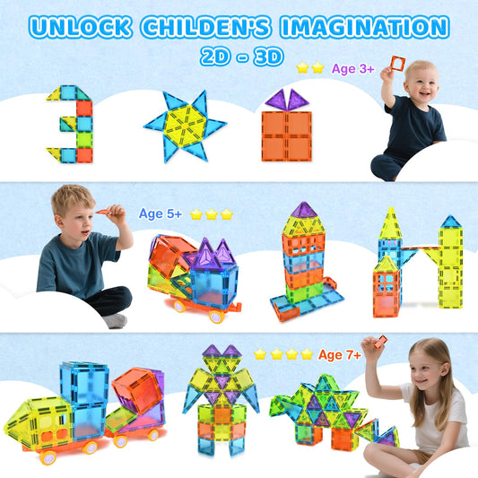 HOTERA magnetic tiles with two cars for dynamic build-and-play sessions