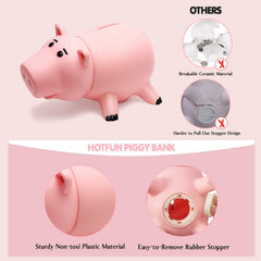 HOTFUN piggy bank compact size fits coins and bills easily.