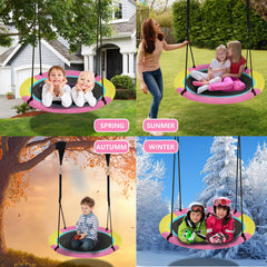 Hotjump saucer swing assembly pink, quick setup for backyard fun.