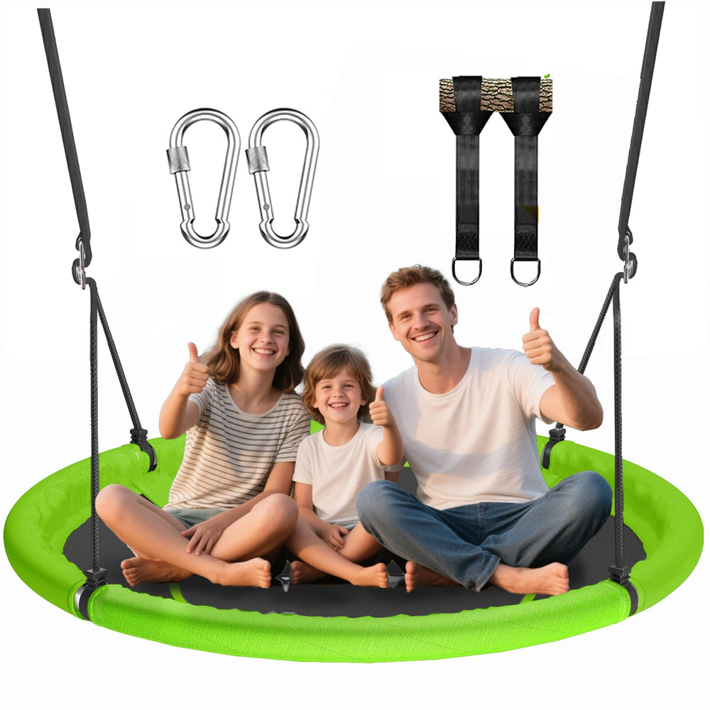 Hotjump 48-inch saucer swing for kids enjoying backyard playtime together