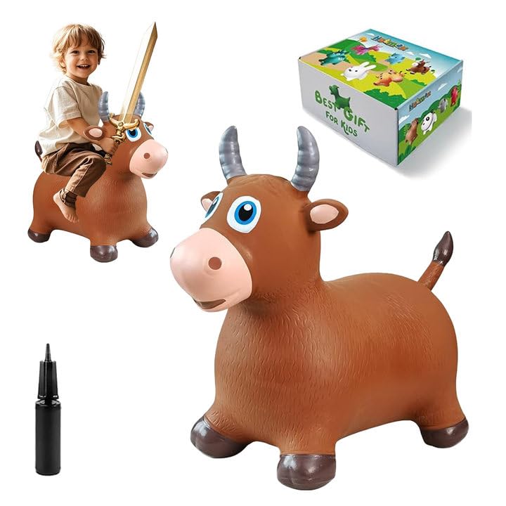 HotMax bouncy cow hopper toy promotes physical activity for toddlers indoors and outdoors.