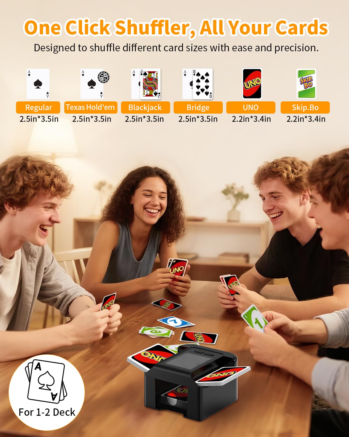 HOTOIQ Card Shuffler rechargeable battery with USB C charging for cordless play