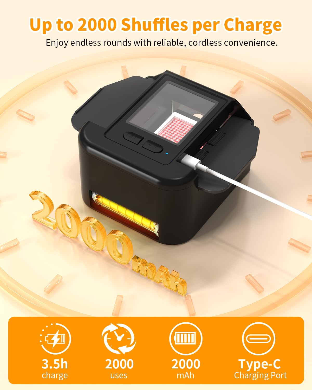 HOTOIQ Card Shuffler USB C charging ready for fast top ups