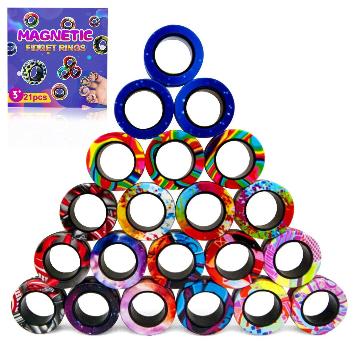 HotubFolks 21-pcs magnetic rings set, vibrant, portable stress relief on the go.