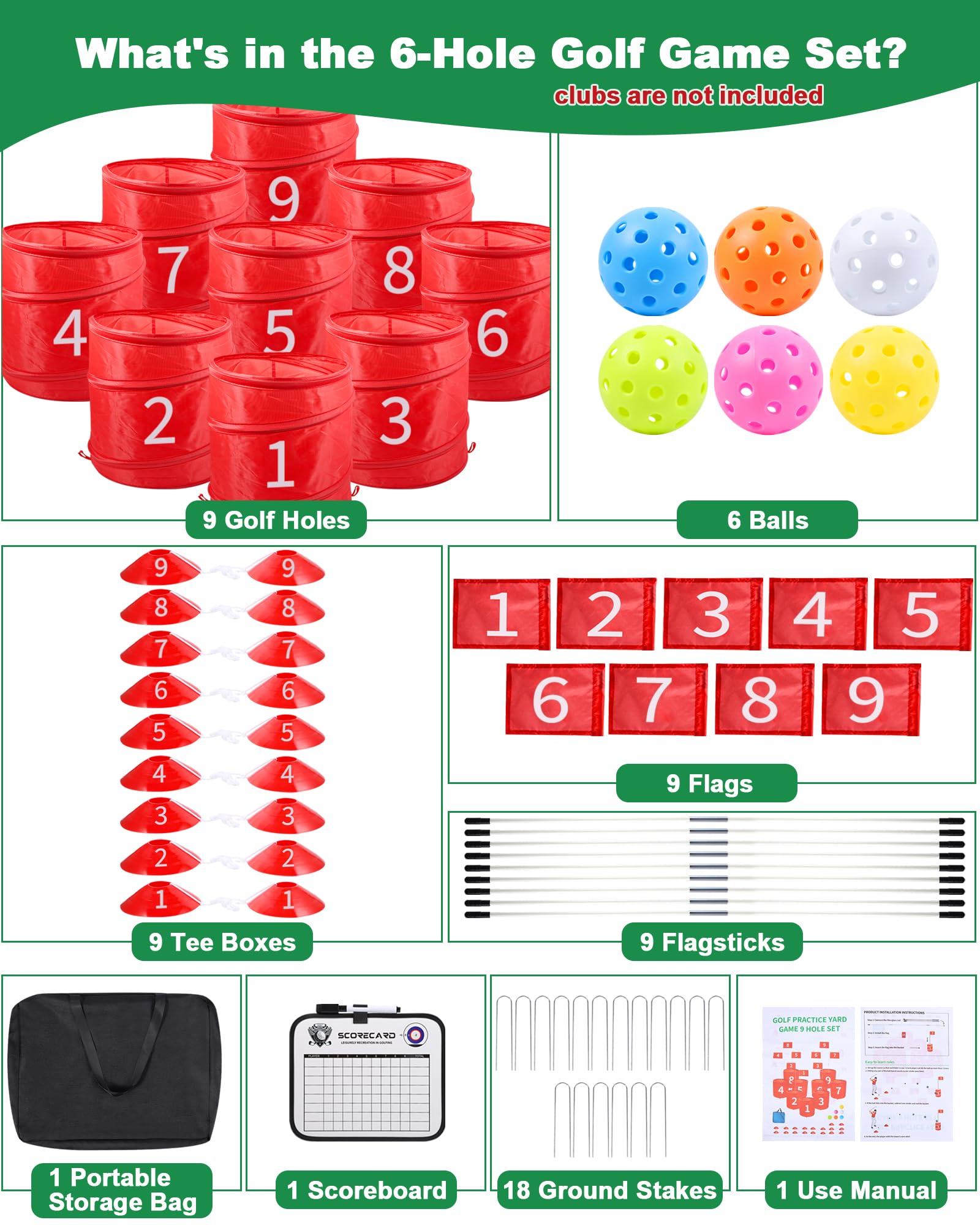 HOTWIND nine-hole golf set with holes and flags for family fun.