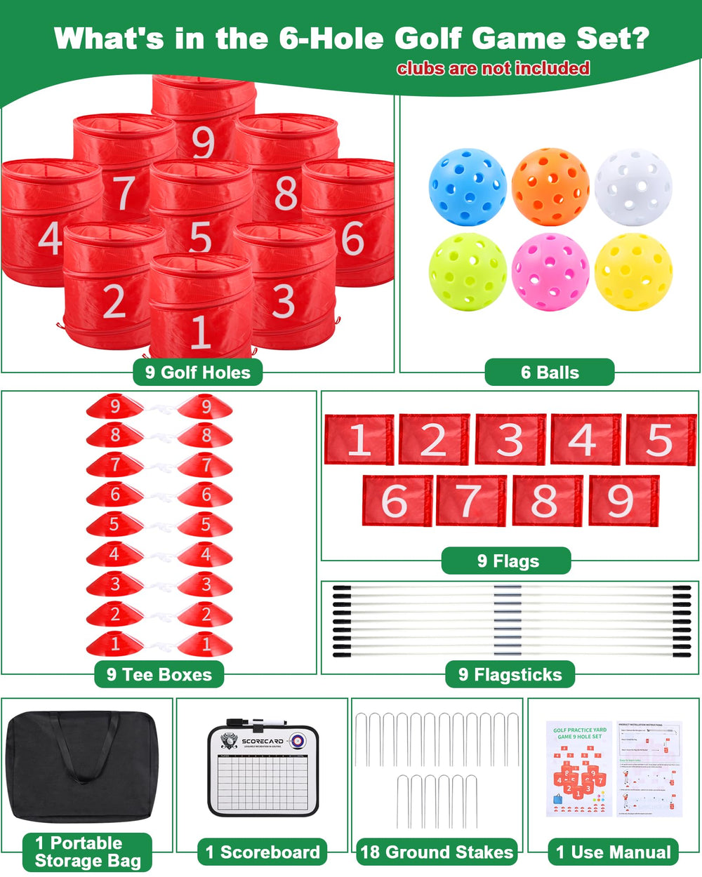 HOTWIND nine-hole golf set with holes and flags for family fun.