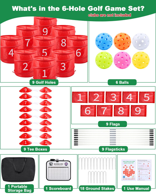 HOTWIND nine-hole golf set with holes and flags for family fun.