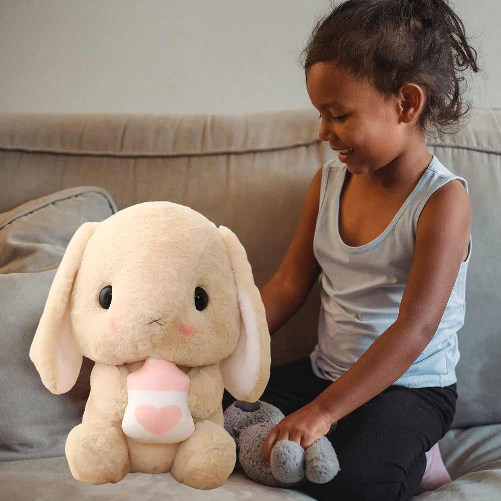 HOUPU pink strawberry bunny plush, soft for bedtime stories and cuddles.