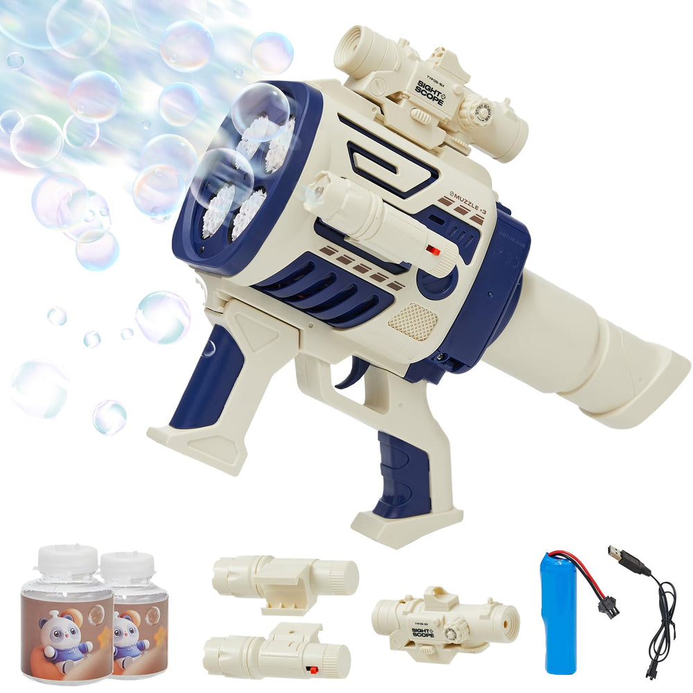 Houscly Bubble Machine Gun in action with automatic trigger for mess-free fun
