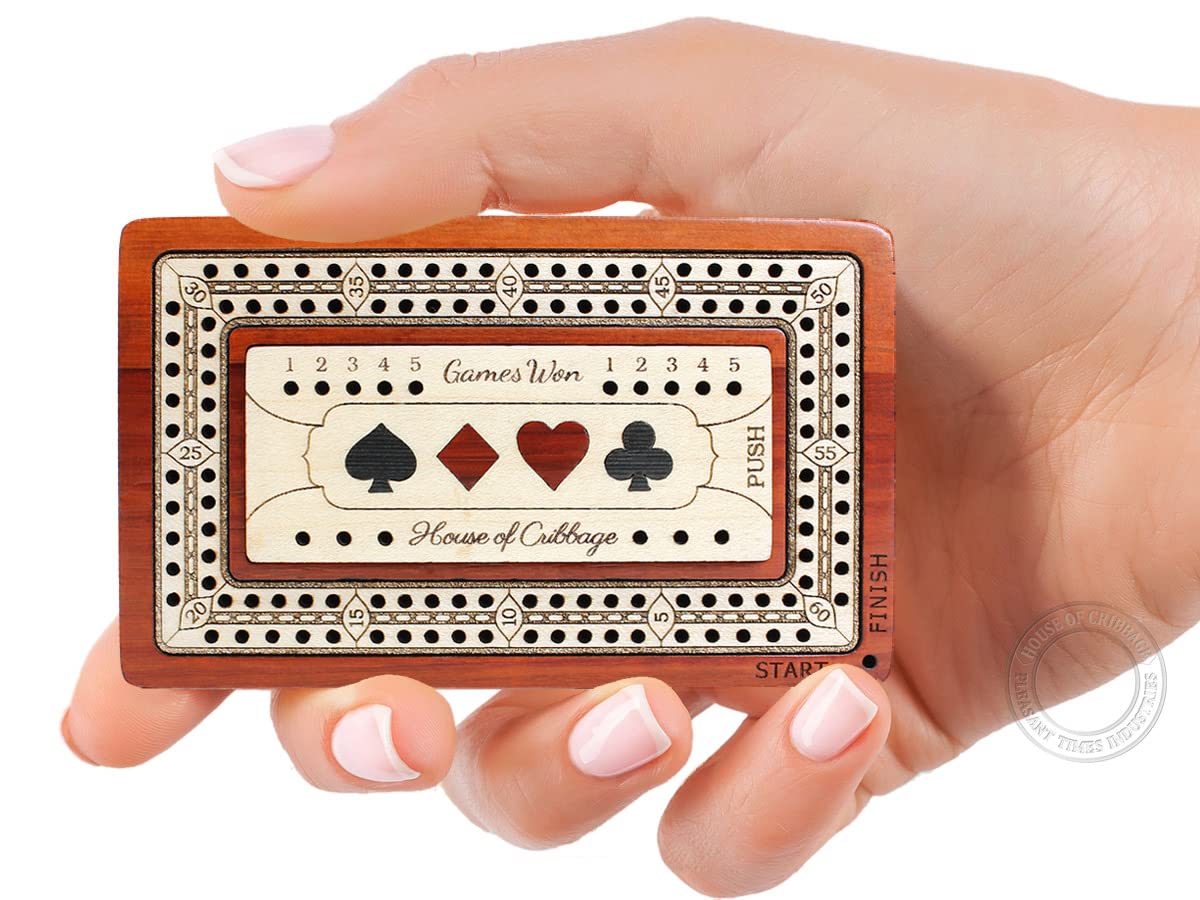 House of Cribbage 2Track travel board with compact portability for quick games.