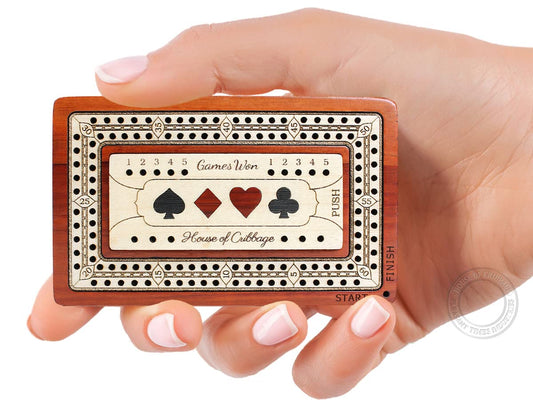 House of Cribbage 2Track travel board with compact portability for quick games.