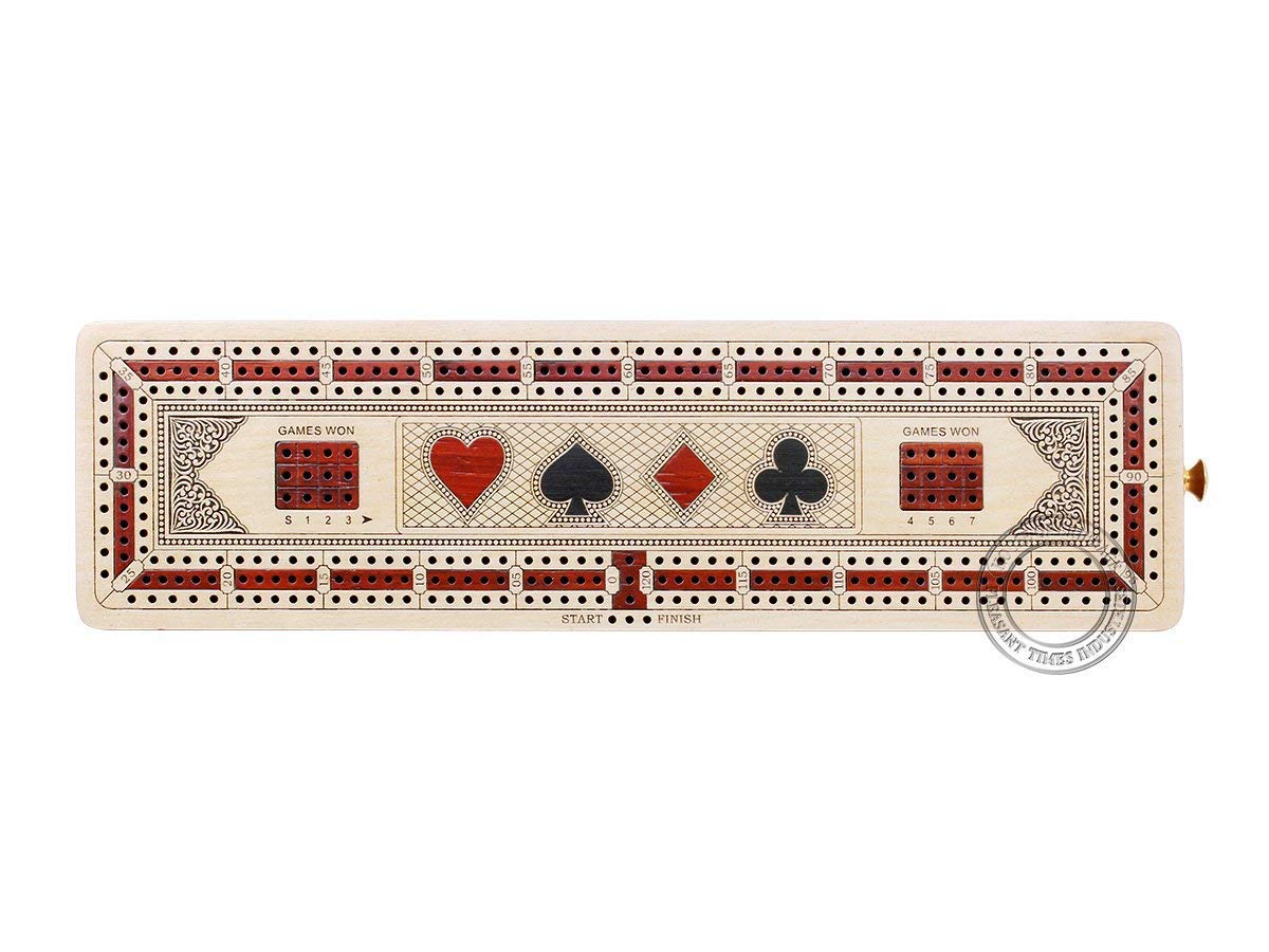 House of Cribbage engraved tracks on maple and bloodwood highlight precise scoring.