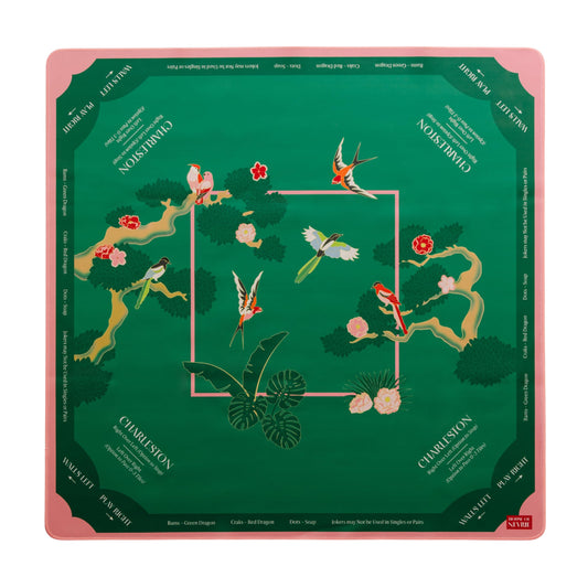 House of Nevrie Mahjong mat unrolled on table for smooth play.