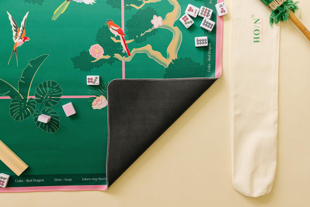 House of Nevrie Mahjong mat non-slip surface keeps tiles steady.