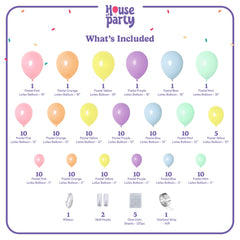 House of Party balloon arch backdrop ideas enhances photo moments with vibrant rainbow colors.