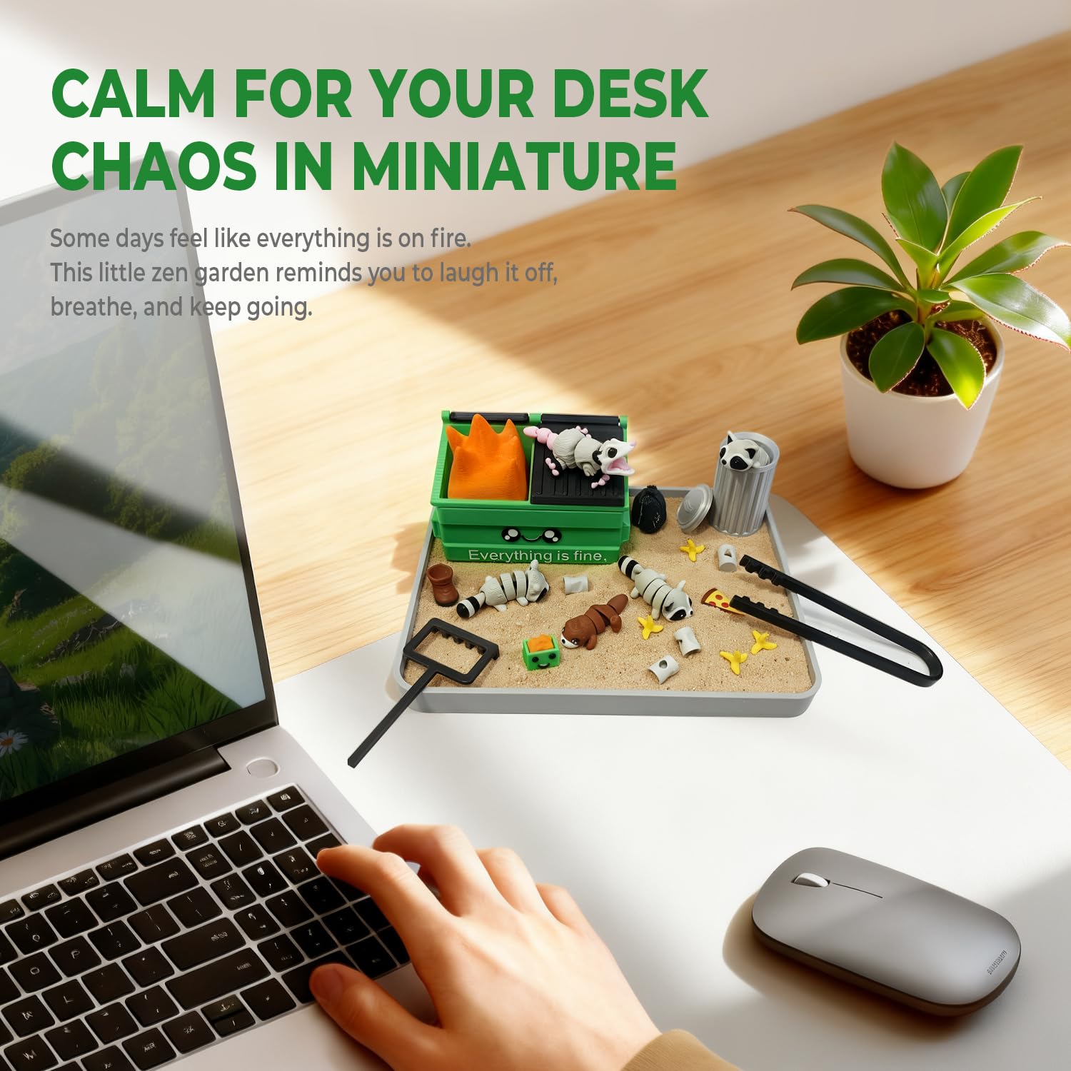 HouseBegan desk raccoon figures add charm and a lighthearted mood.