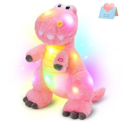 Houwsbaby 13-inch glowing T-Rex plush with light-up eyes provides bedtime comfort.