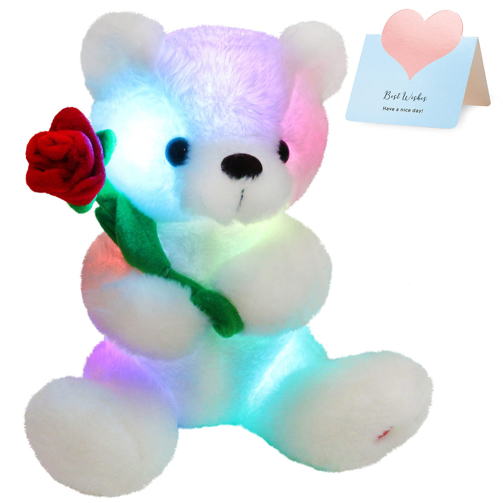 Houwsbaby Glow Teddy Bear with Rose glows softly for bedtime comfort.