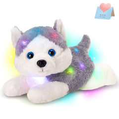 Houwsbaby 13'' gray husky plush night light glowing softly for bedtime