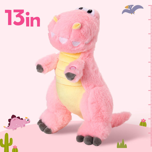 Houwsbaby pink dinosaur plush with LED glow for a cozy night light.