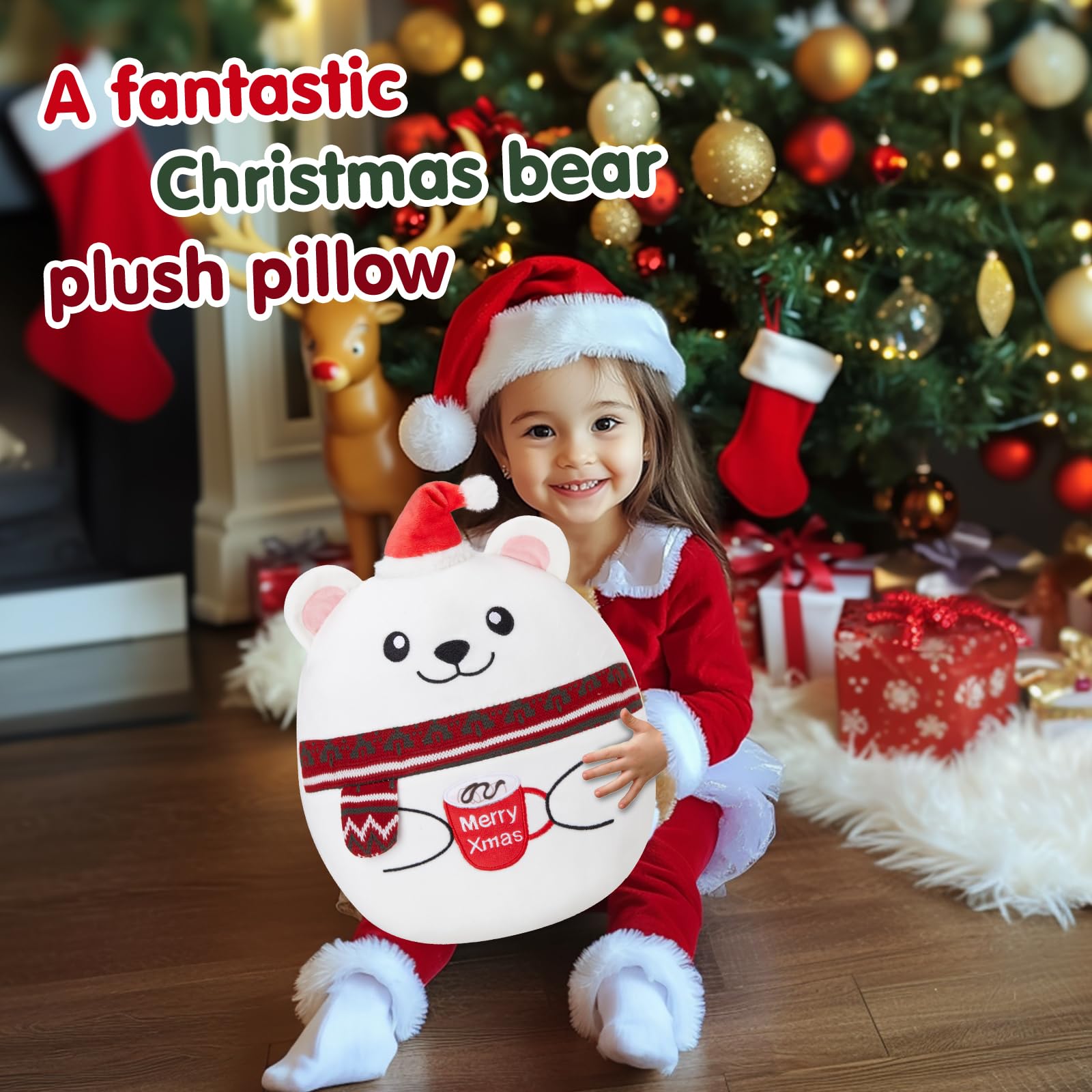 Beautiful embroidery on the Houwsbaby polar bear plush pillow adds premium detail.