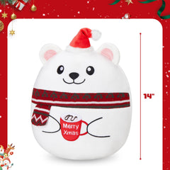 Merry Xmas mug feature on the Houwsbaby plush pillow enhances festive decor.