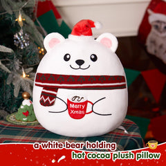 Close-up of the scarf and stitched details on the Houwsbaby polar bear plush pillow.