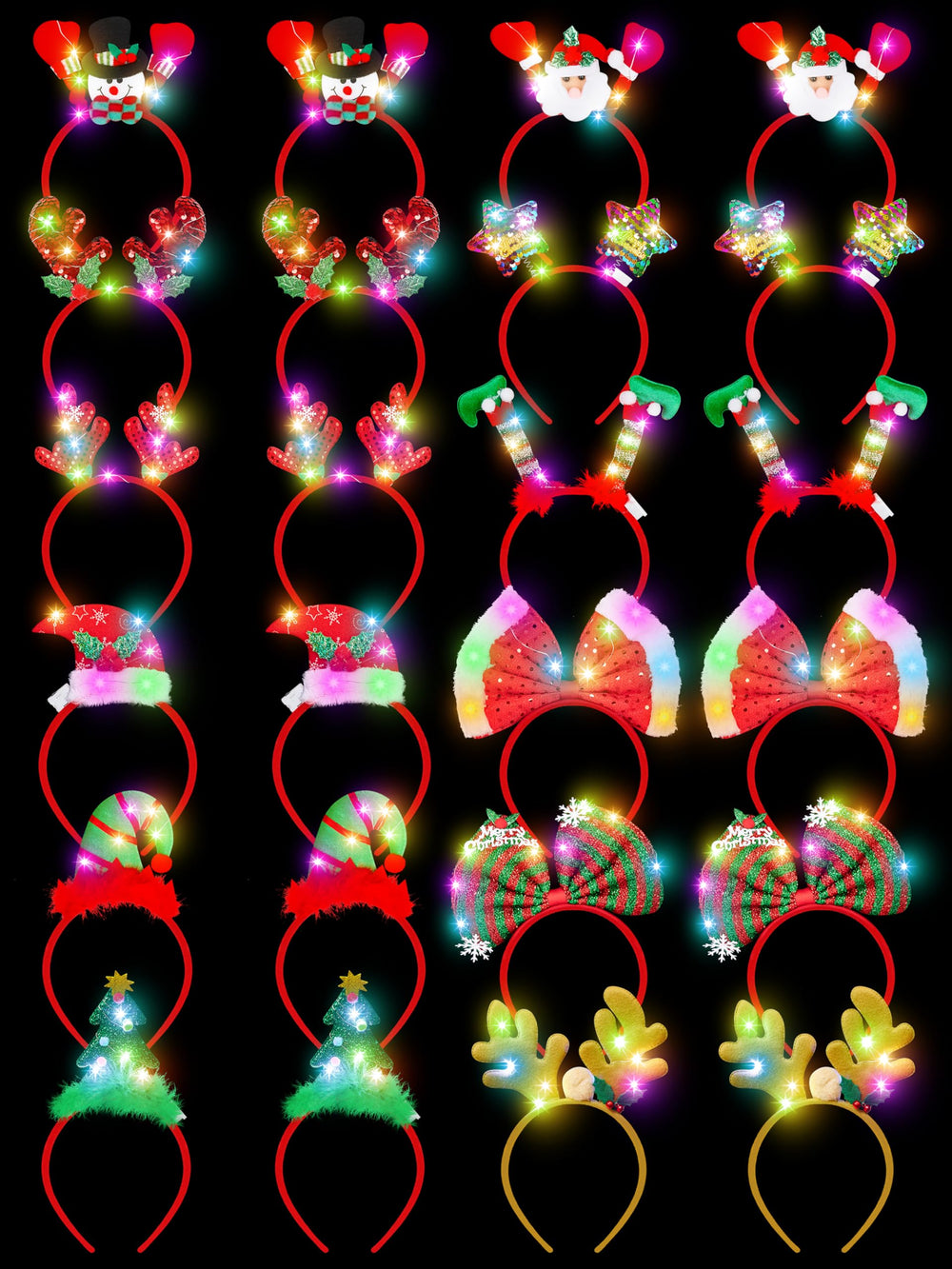 HOVACY 24-pcs light-up Christmas headbands glow brightly for festive photos