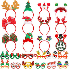 HOVACY Christmas headband with tree design adds festive flair to family photos.