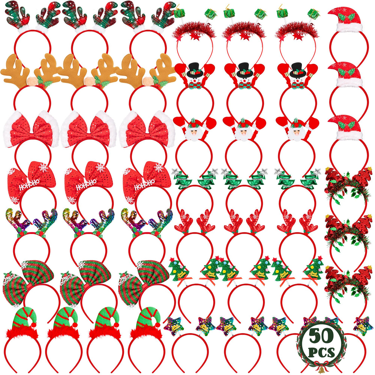 HOVACY Christmas headbands assortment on display for festive party looks.