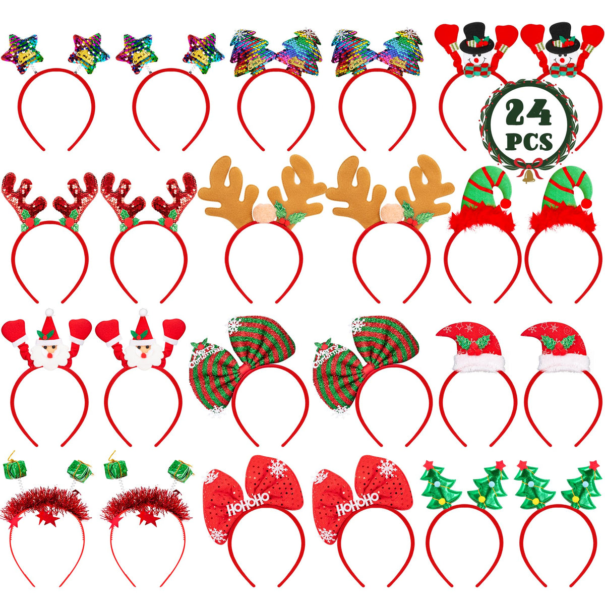HOVACY Christmas headbands variety pack for festive photo moments at gatherings.