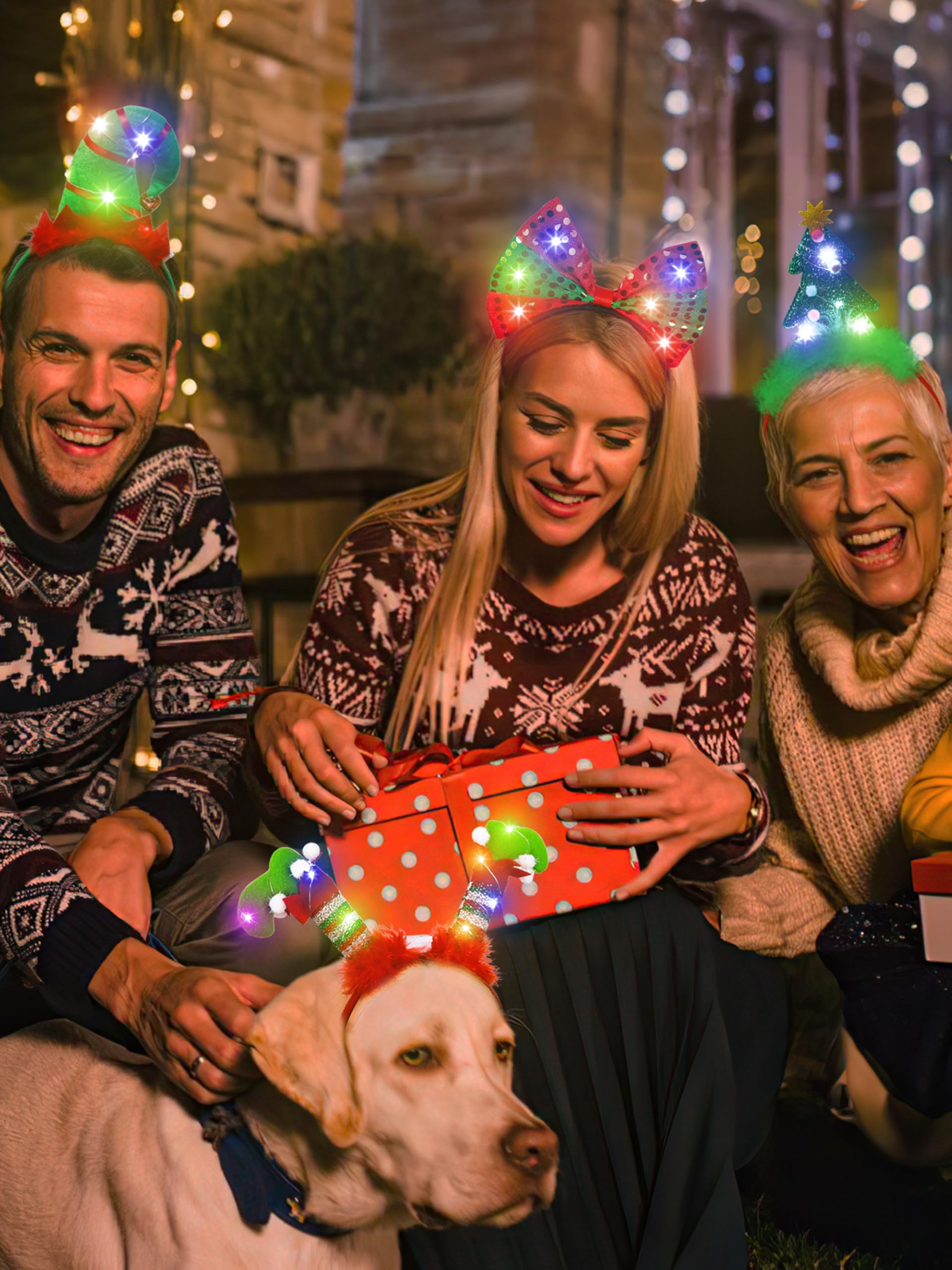 HOVACY Christmas headbands provide bright LED accents for photos and festive ambiance.