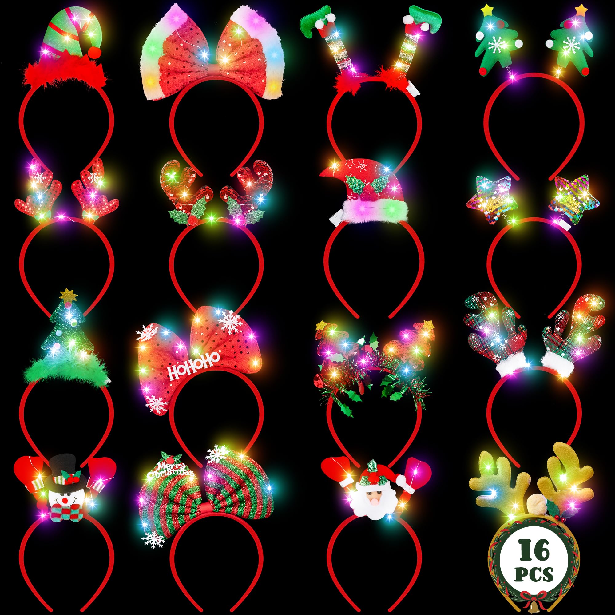 HOVACY light up Christmas headband with Santa hat for festive photos and parties.
