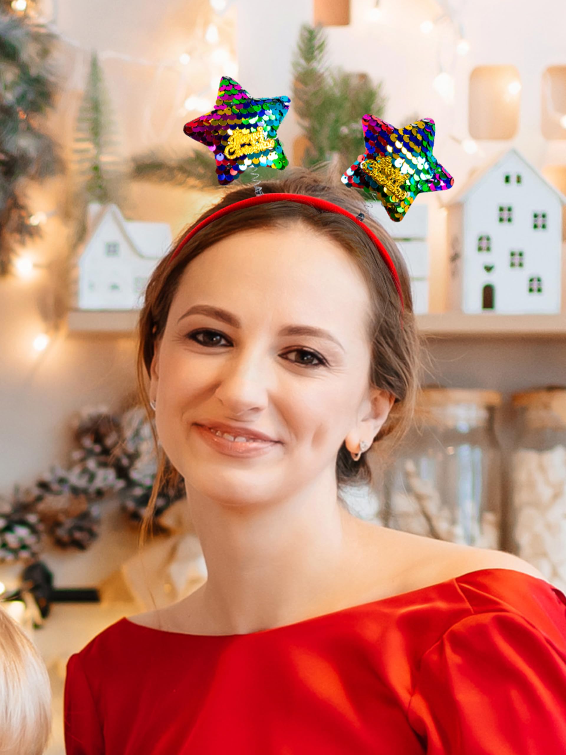 HOVACY reindeer antler headband adds whimsical touch to family holiday celebrations.