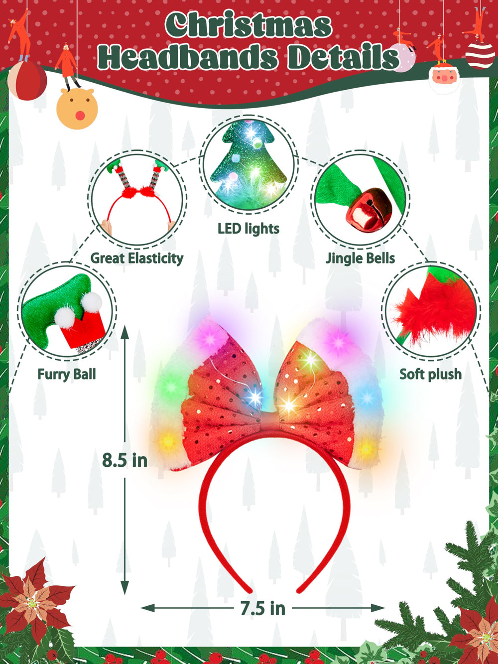 HOVACY Santa hat headband glow for holiday events and selfies