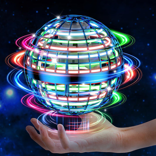 HoviSco AI Flying Orb blue globe with LED lights for versatile play