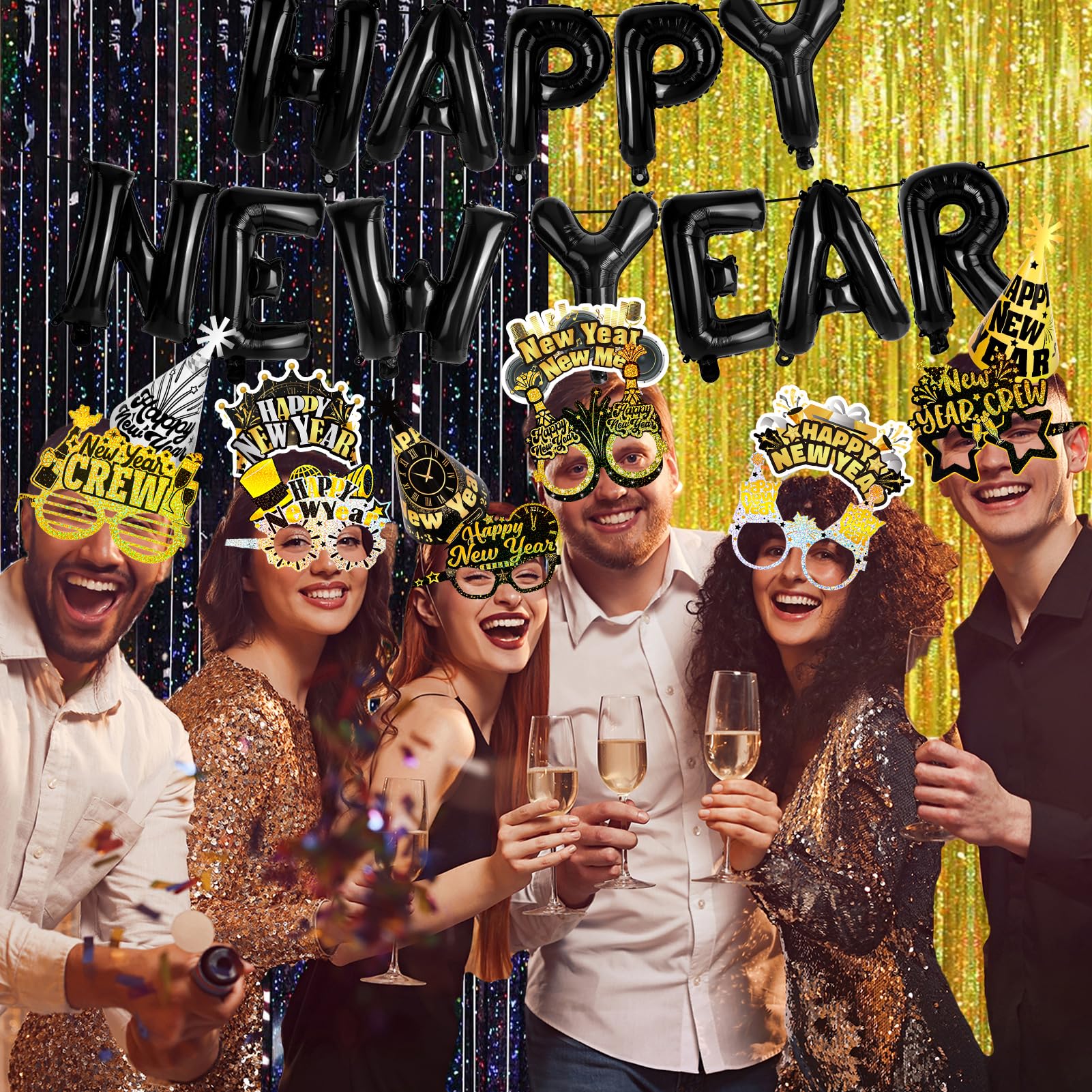 HOWAF black gold decor collection coordinates every surface for a cohesive party look.