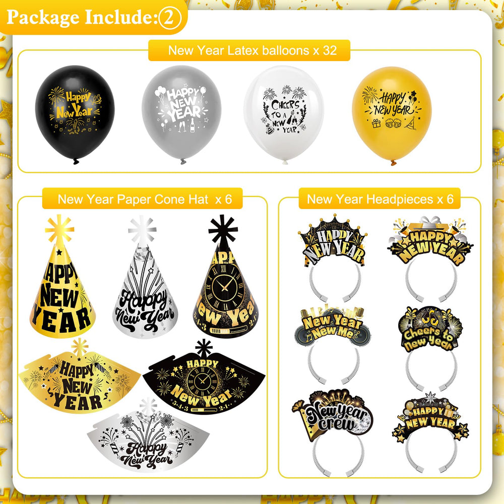 HOWAF happy New Year foil balloons spell out celebrations for countdown moments.