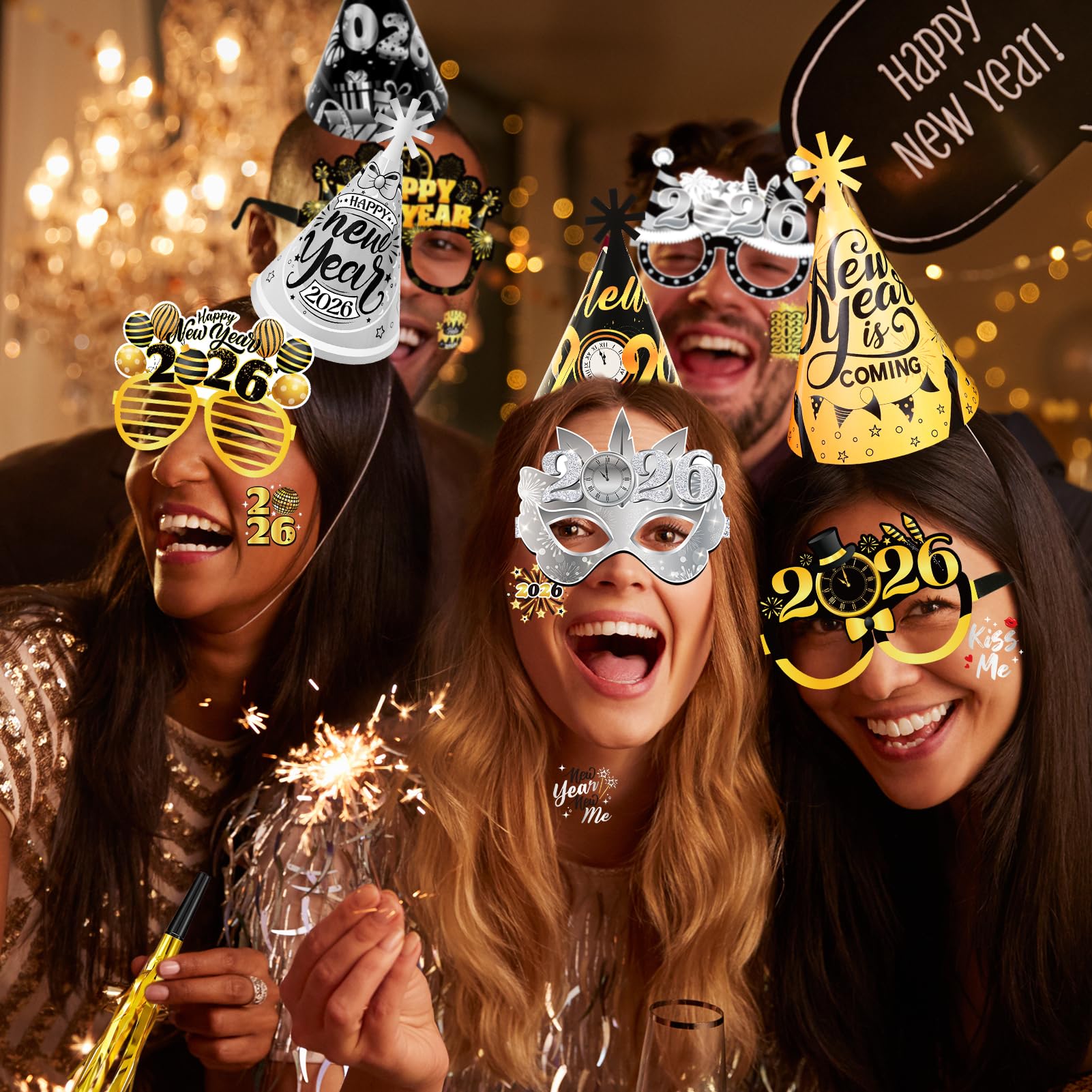 Howaf balloons and blowouts complement glamorous NYE decor