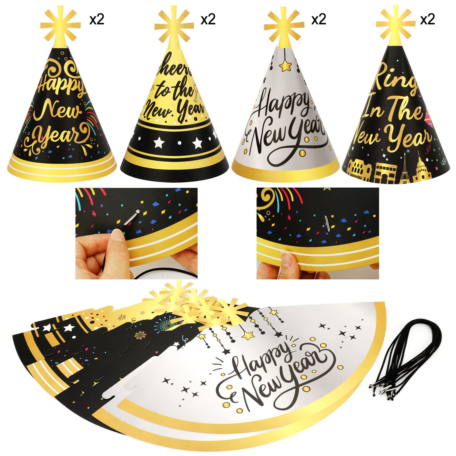 Howaf 12-inch balloons in gold, black, silver decorate NYE scenes