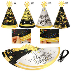 Howaf 12-inch balloons in gold, black, silver decorate NYE scenes