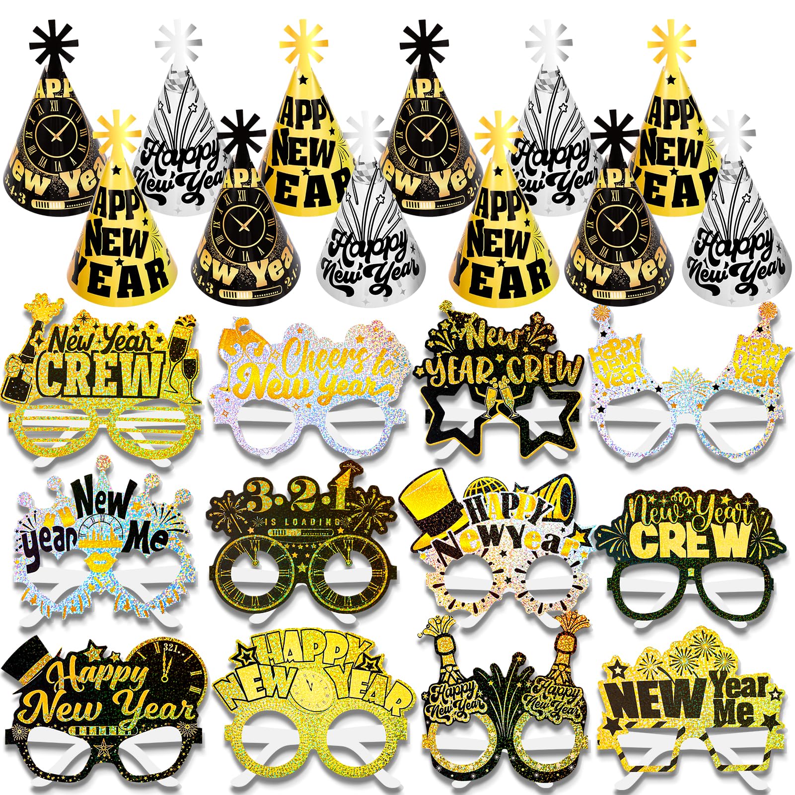 HOWAF New Year's Eve glitter hats in black and gold add festive flair for celebrations.
