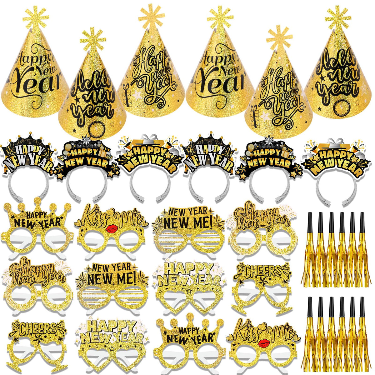 HOWAF New Year's Eve glitter gold hats add festive shine to party photos