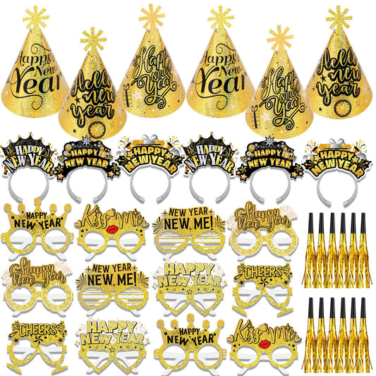 HOWAF New Year's Eve glitter gold hats add festive shine to party photos