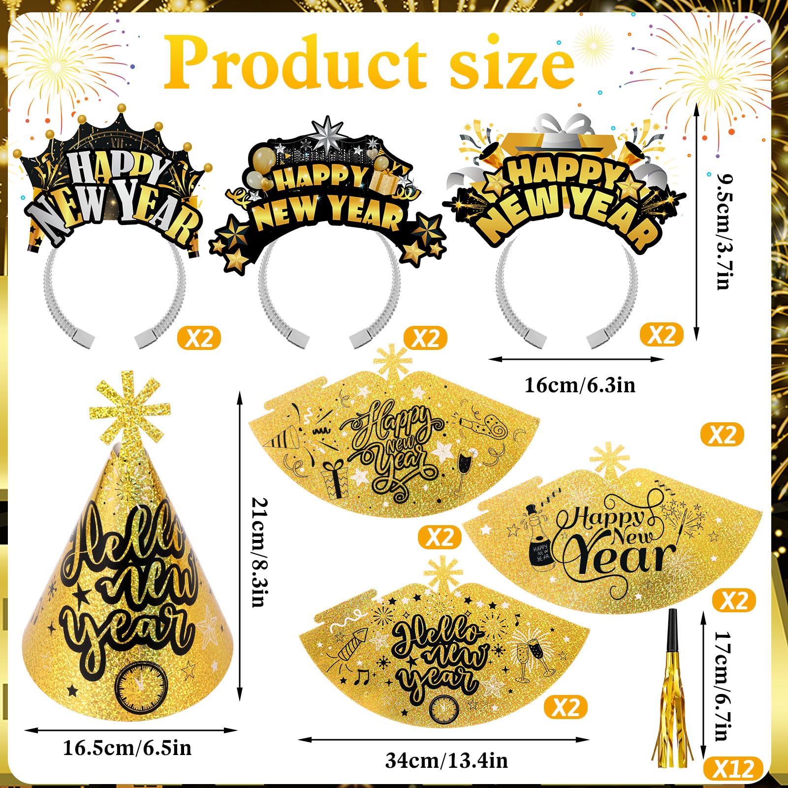 HOWAF glitter paper glasses with New Year themes for photos